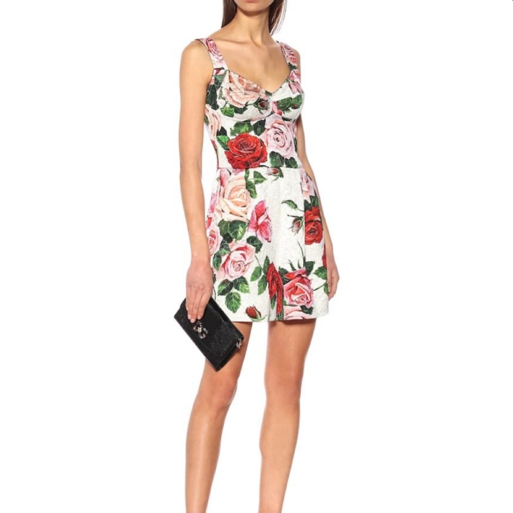 DOLCE & GABBANA White Rose Print Brocade Jumpsuit Dress size IT 38 - XS